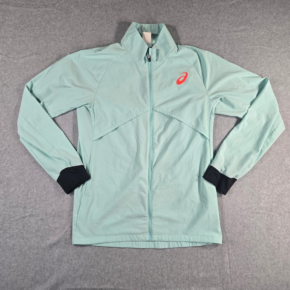 Asics Womens Mint Green Full Zip Running Jacket Mock Neck Size M 2091A752